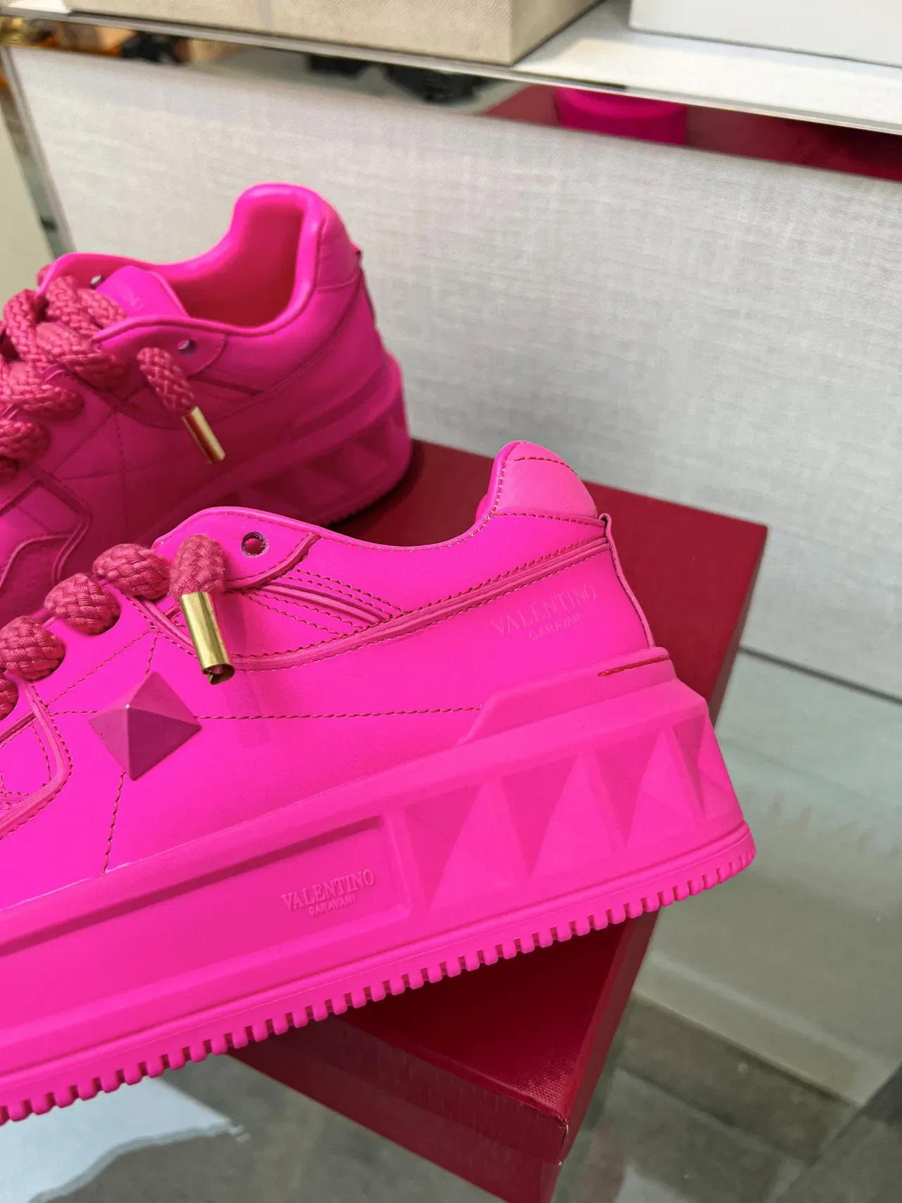 Valentino Rose Doré Semelle Plateforme Lacets Corde Chaussures Chunky 2
