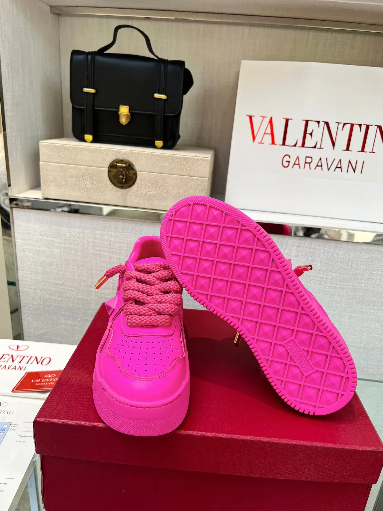 Valentino Rose Doré Semelle Plateforme Lacets Corde Chaussures Chunky 3