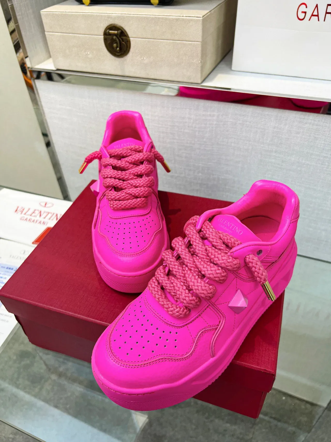Valentino Rose Doré Semelle Plateforme Lacets Corde Chaussures Chunky 4