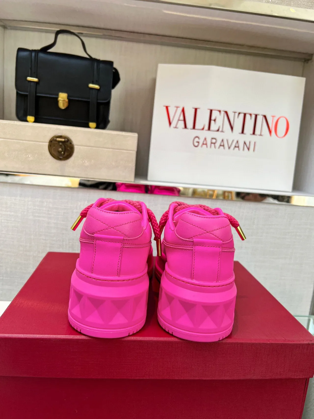 Valentino Rose Doré Semelle Plateforme Lacets Corde Chaussures Chunky 5