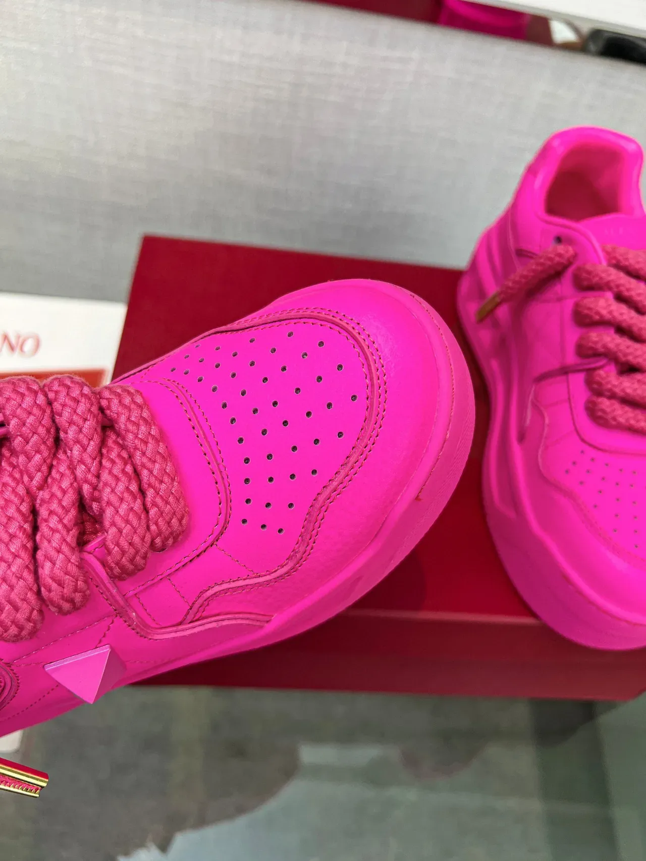 Valentino Rose Doré Semelle Plateforme Lacets Corde Chaussures Chunky 6