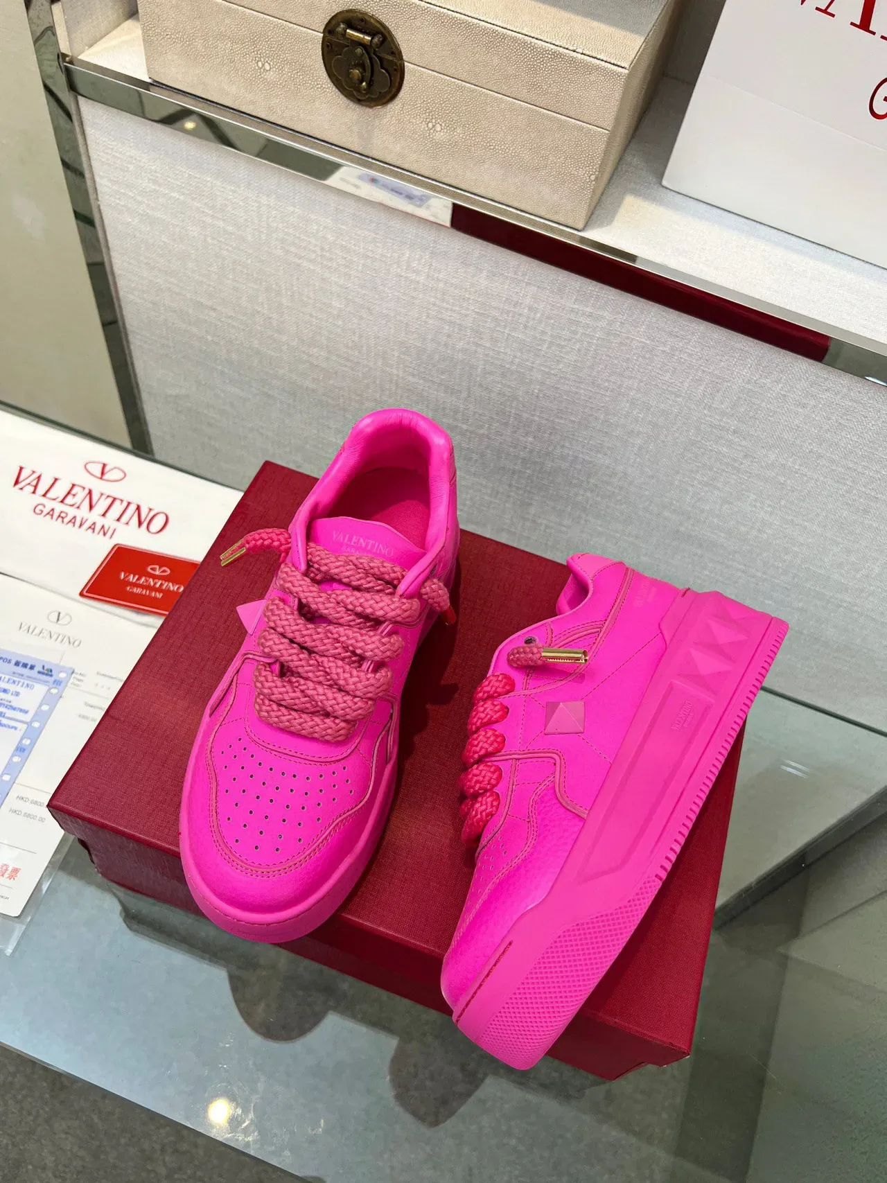 Valentino Rose Doré Semelle Plateforme Lacets Corde Chaussures Chunky 7