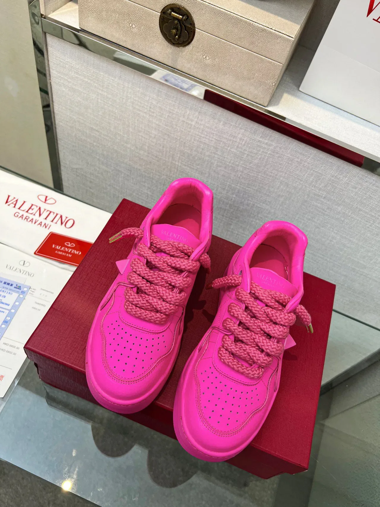 Valentino Rose Doré Semelle Plateforme Lacets Corde Chaussures Chunky 8