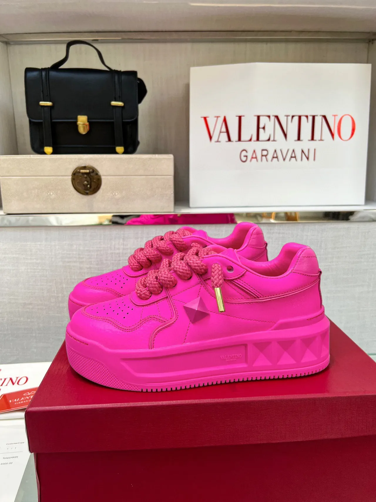 Valentino Rose Doré Semelle Plateforme Lacets Corde Chaussures Chunky 9