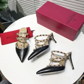 Valentino Rockstud Strappy Studded Black and Beige Stilettos