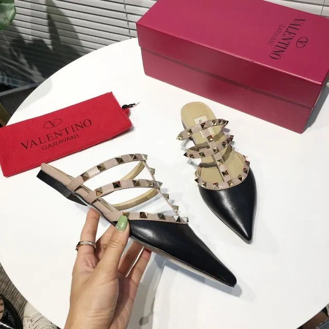 Valentino Rockstud Strappy Studded Black and Beige Stilettos 4