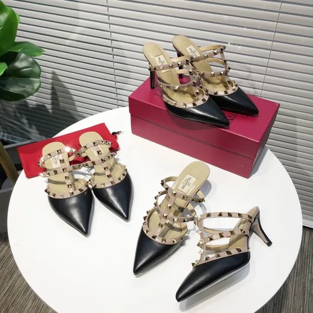 Valentino Rockstud Strappy Studded Black and Beige Stilettos 7