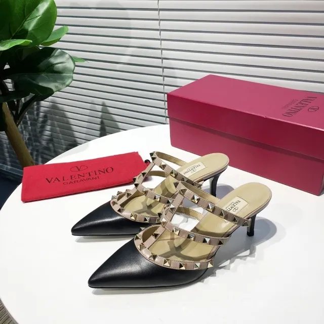 Valentino Rockstud Strappy Studded Black and Beige Stilettos 8