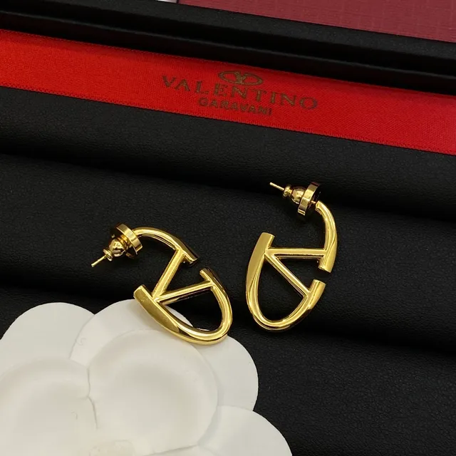 Valentino V-Shape Hoop Silver Gold Open Cutout Earrings 2