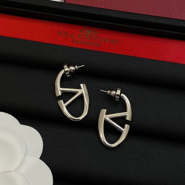Valentino V-Shape Hoop Silver Gold Open Cutout Earrings 3