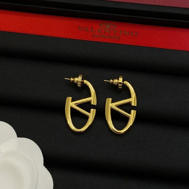 Valentino V-Shape Hoop Silver Gold Open Cutout Earrings 4