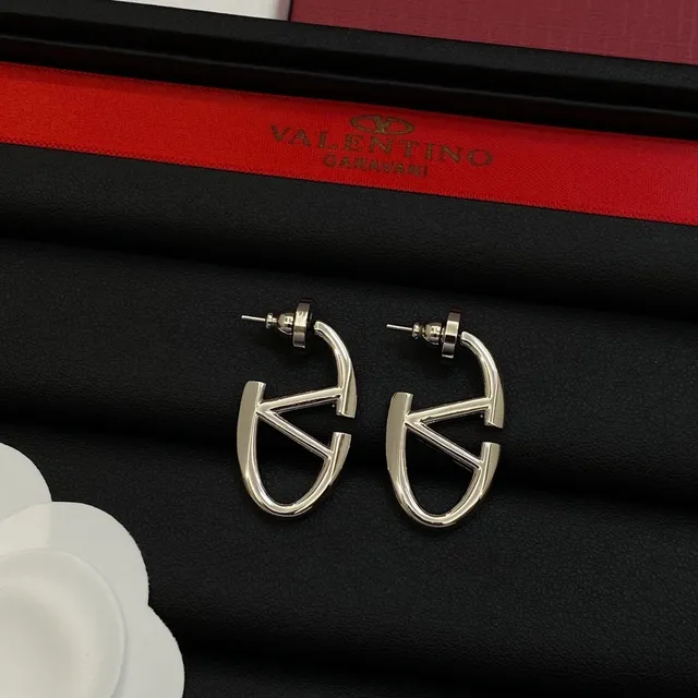 Valentino V-Shape Hoop Silver Gold Open Cutout Earrings 5