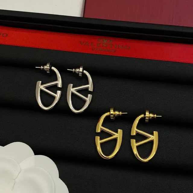 Valentino V-Shape Hoop Silver Gold Open Cutout Earrings 6