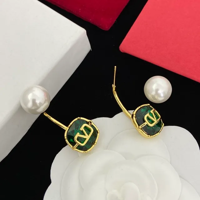 Valentino VLOGO Crystal and Pearl Stud Earrings 2