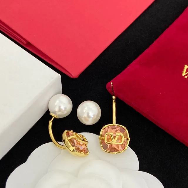 Valentino VLOGO Crystal and Pearl Stud Earrings 3