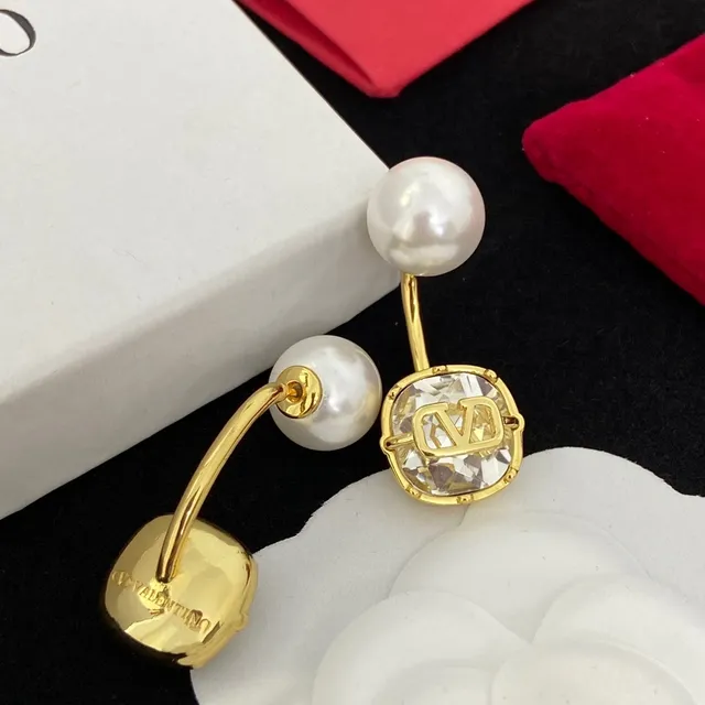 Valentino VLOGO Crystal and Pearl Stud Earrings 4