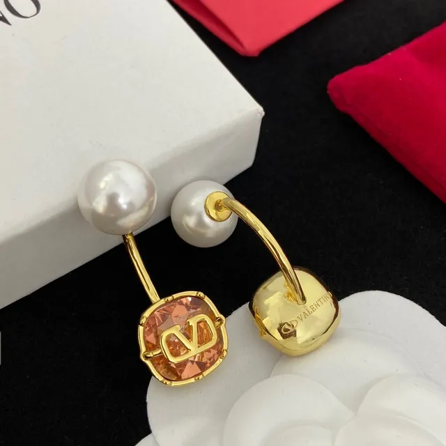 Valentino VLOGO Crystal and Pearl Stud Earrings 5