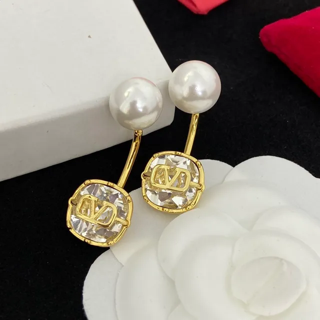 Valentino VLOGO Crystal and Pearl Stud Earrings 6