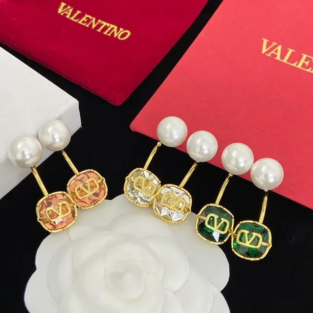 Valentino VLOGO Crystal and Pearl Stud Earrings 9