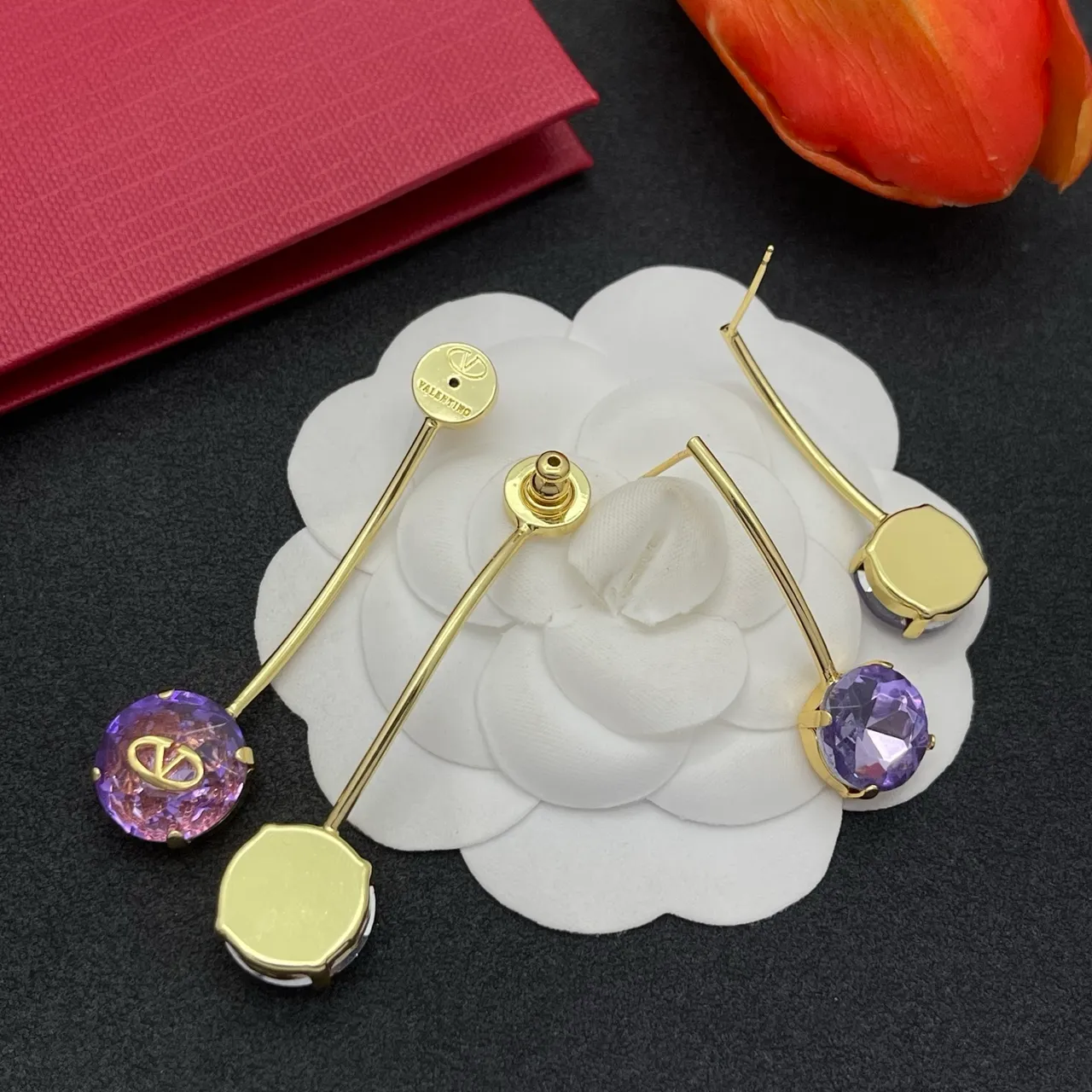 Valentino VLogo Double Cristal Violet Doré-Tone Boucles d'Oreilles 4