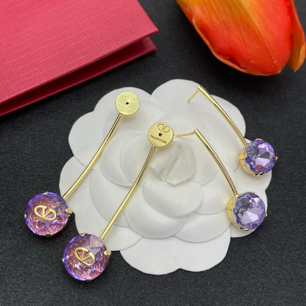 Valentino VLogo Double Cristal Violet Doré-Tone Boucles d'Oreilles 5