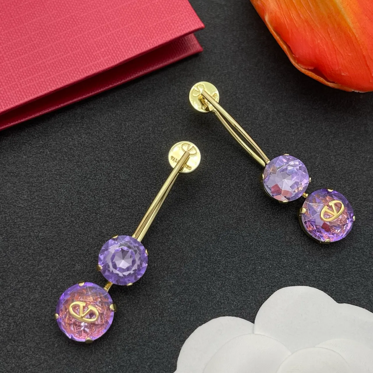 Valentino VLogo Double Cristal Violet Doré-Tone Boucles d'Oreilles 7
