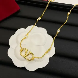 Valentino VLogo Gold-Tone Crystal Chain Necklace