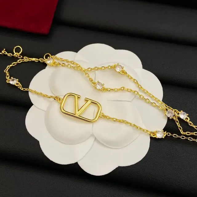 Valentino VLogo Collier Chaîne de Cristal Doré 6