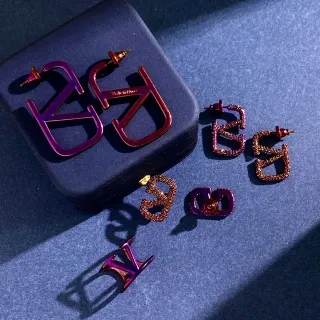 Valentino VLogo Metallic Iridescent Purple Copper Earrings