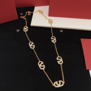 Valentino VLogo Pavé Crystal Gold-Tone Chain Necklace