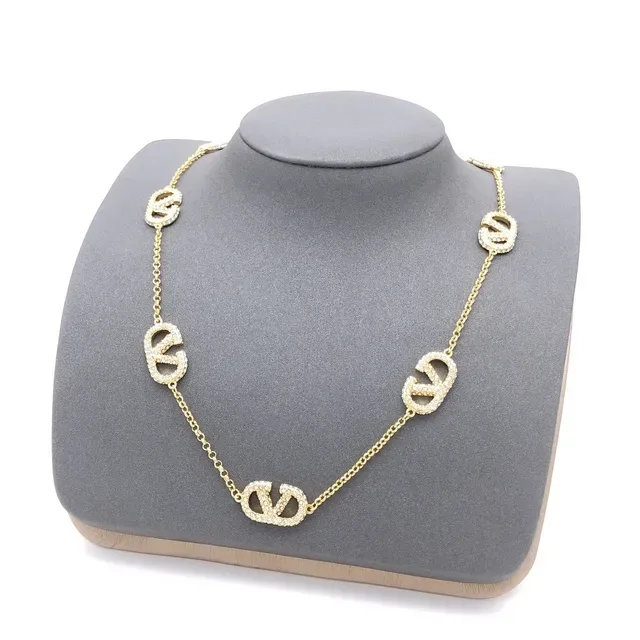 Collier Chaîne Valentino VLogo Cristaux Pavé Doré 2