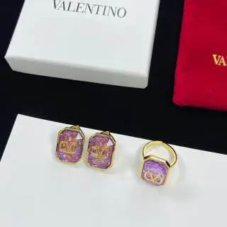 Valentino VLogo Purple Gold Rectangular Faceted Stone Motif Earrings