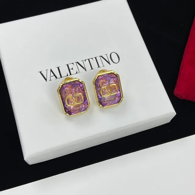 Valentino VLogo Boucles d'oreilles Or Violet Rectangulaire Motif Pierre Facetée 2