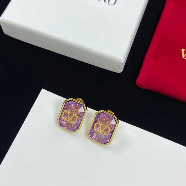 Valentino VLogo Boucles d'oreilles Or Violet Rectangulaire Motif Pierre Facetée 5