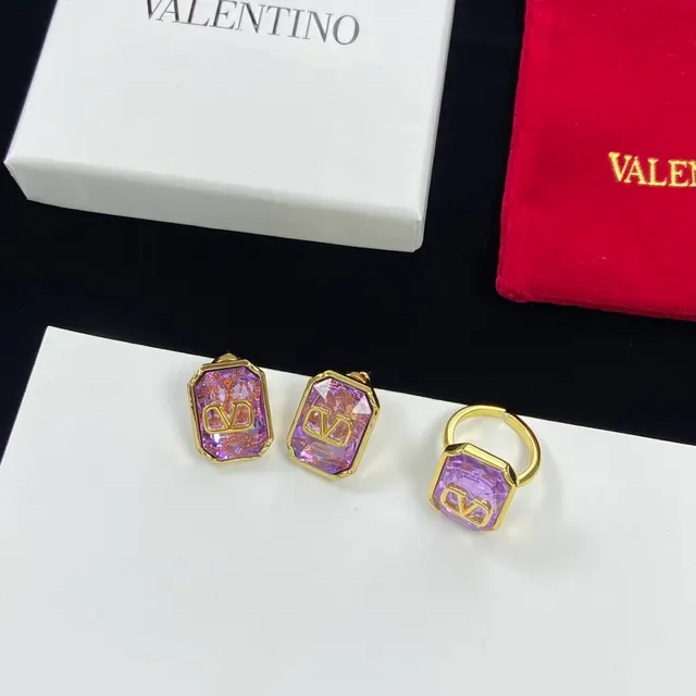 Valentino VLogo Boucles d'oreilles Or Violet Rectangulaire Motif Pierre Facetée 6