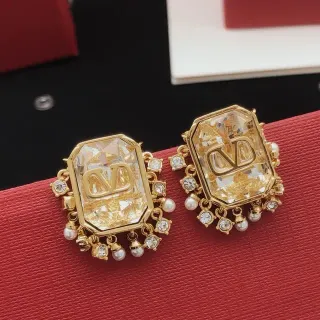 Valentino VLTN Octagonal Crystal and Pearl Dangling Earrings