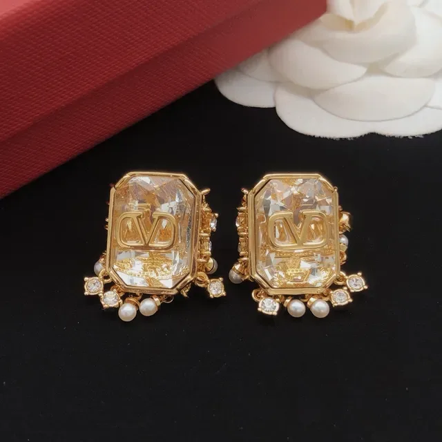 Valentino VLTN Brincos octogonais de cristal e pérola 4