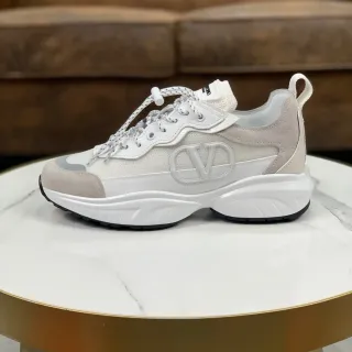 Valentino White Beige Sole Mesh And Suede Upper Chunky Sneakers