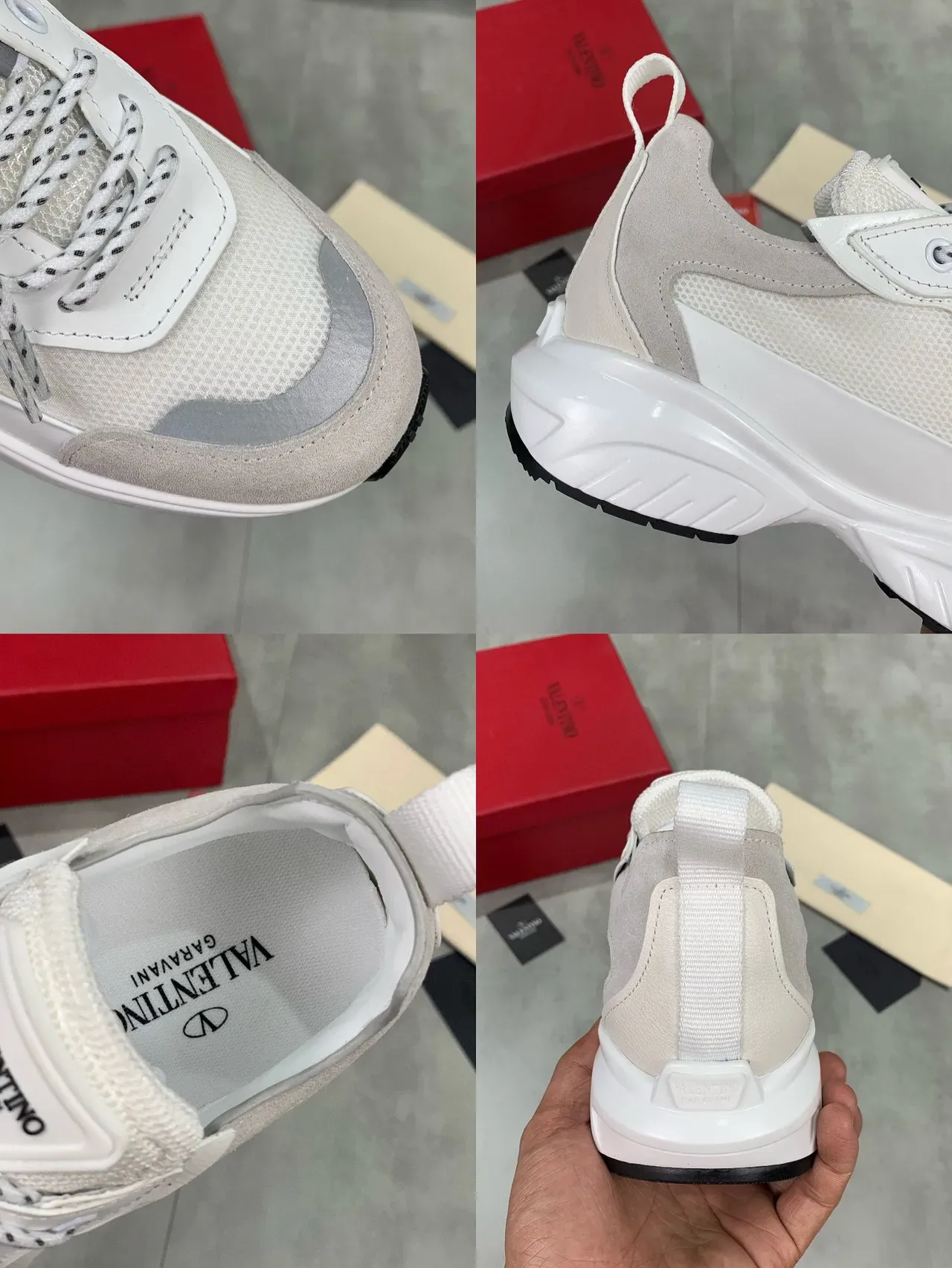 Valentino White Beige Sole Mesh And Suede Upper Chunky Sneakers 2