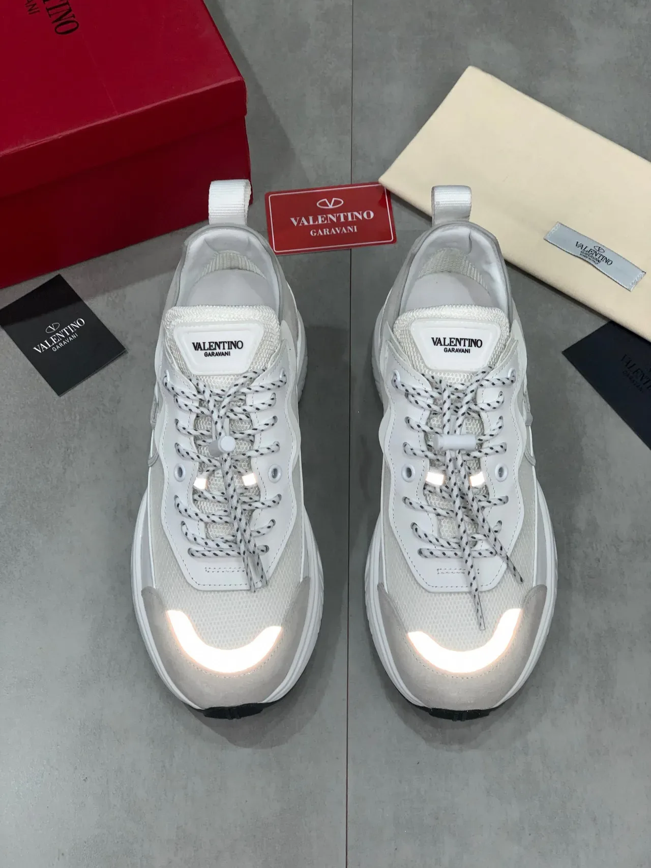 Valentino White Beige Sole Mesh And Suede Upper Chunky Sneakers 9