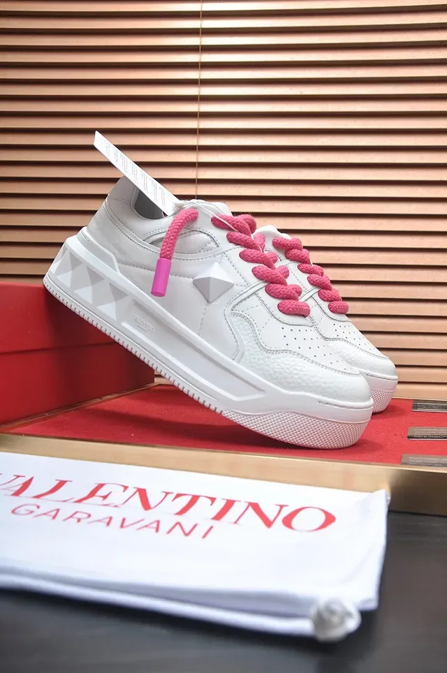 Valentino Blanc Rose Cuir Texturé Partie Supérieure Lacets Style Corde Lifestyle Sneakers 2