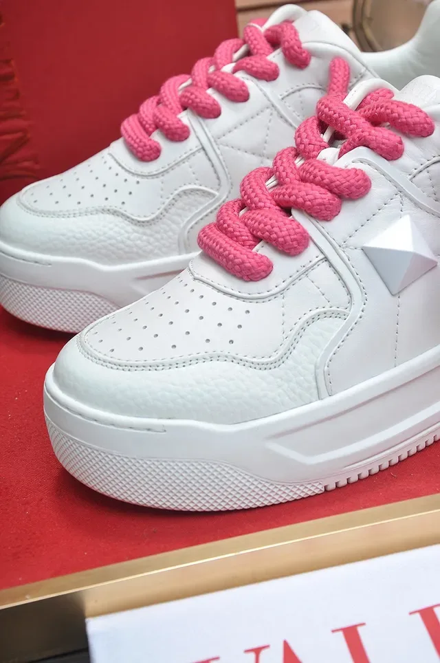 Valentino Blanc Rose Cuir Texturé Partie Supérieure Lacets Style Corde Lifestyle Sneakers 4