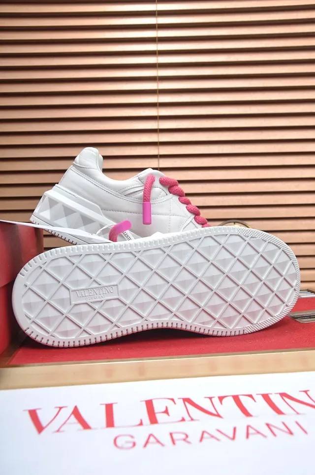 Valentino Blanc Rose Cuir Texturé Partie Supérieure Lacets Style Corde Lifestyle Sneakers 5