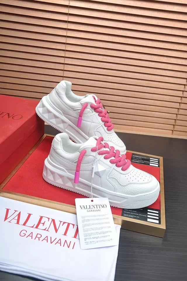 Valentino Blanc Rose Cuir Texturé Partie Supérieure Lacets Style Corde Lifestyle Sneakers 6