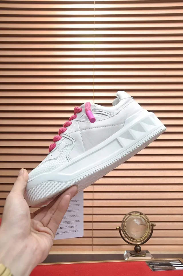 Valentino Blanc Rose Cuir Texturé Partie Supérieure Lacets Style Corde Lifestyle Sneakers 7