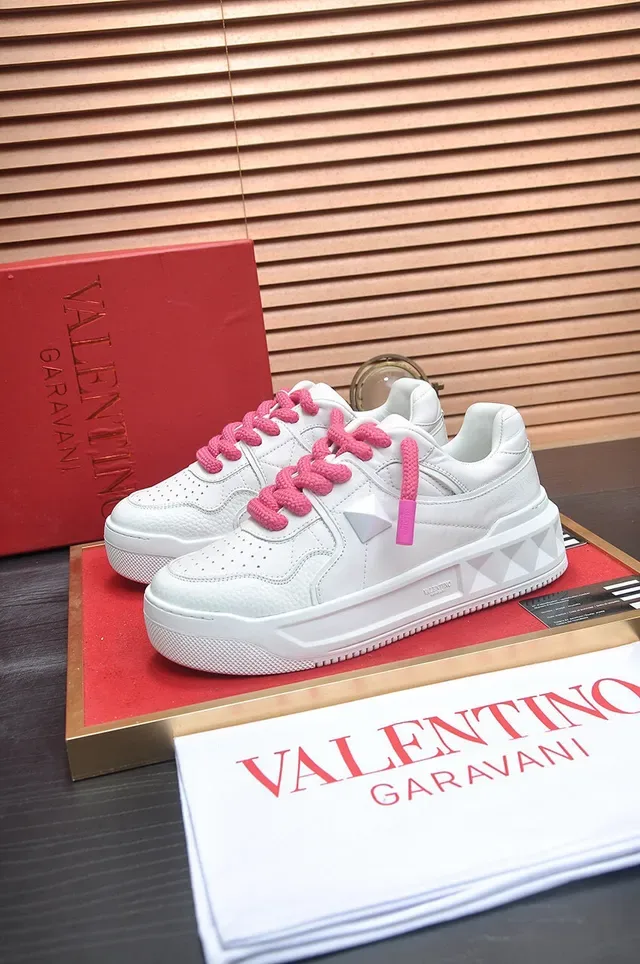 Valentino Blanc Rose Cuir Texturé Partie Supérieure Lacets Style Corde Lifestyle Sneakers 8