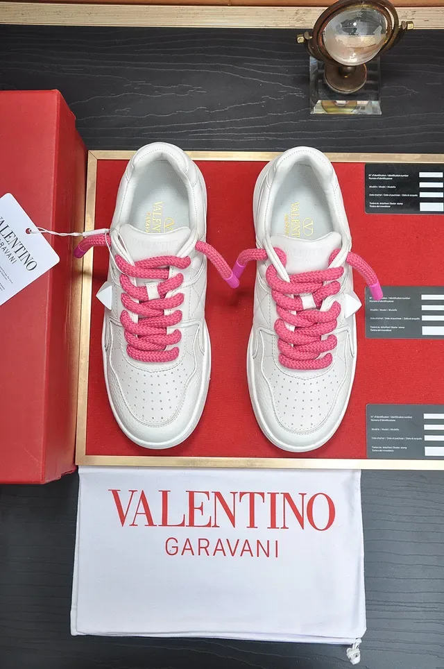Valentino Blanc Rose Cuir Texturé Partie Supérieure Lacets Style Corde Lifestyle Sneakers 9