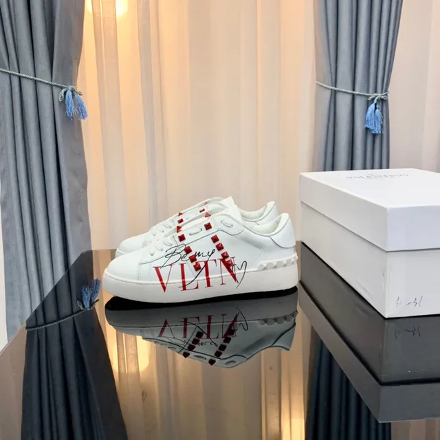 Valentino White Red Leather Upper Pyramid Studs Lifestyle Sneakers 7