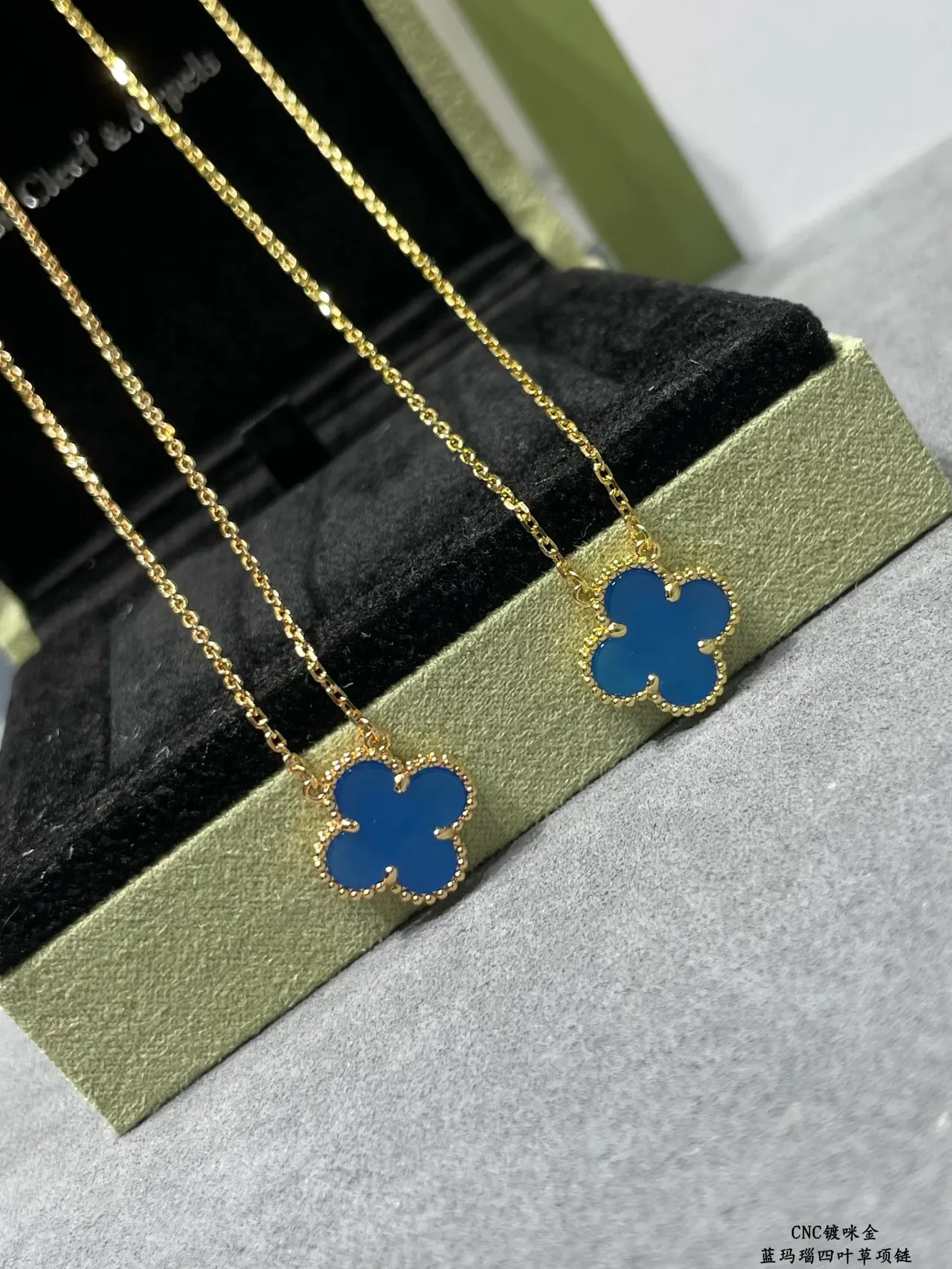 Van Cleef & Arpels Alhambra Blue Enamel Four-Leaf Clover Necklace 2