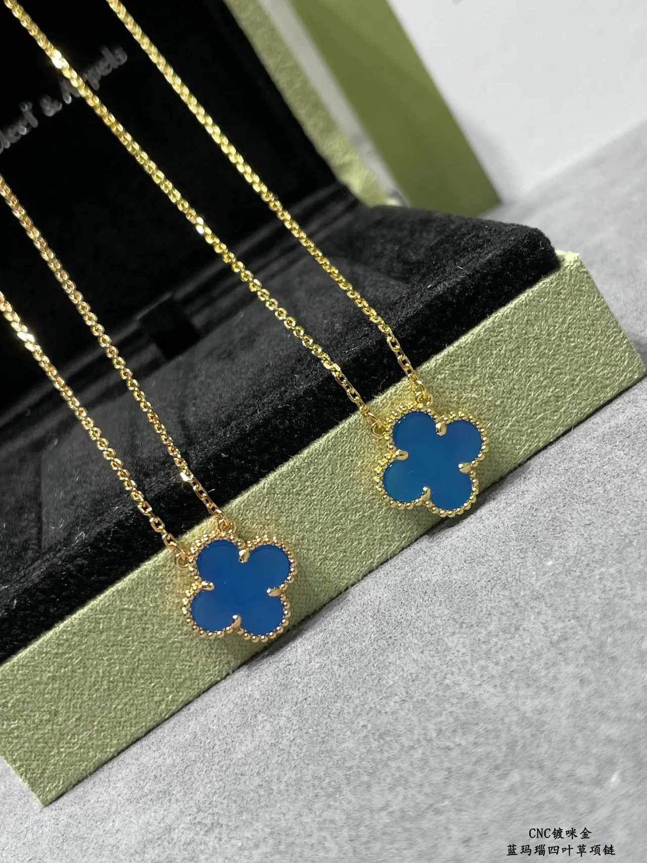 Van Cleef & Arpels Alhambra Blue Enamel Four-Leaf Clover Necklace 3